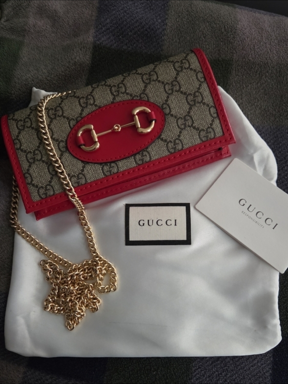 Gucci Red Trim GG Canvas Chain Wallet